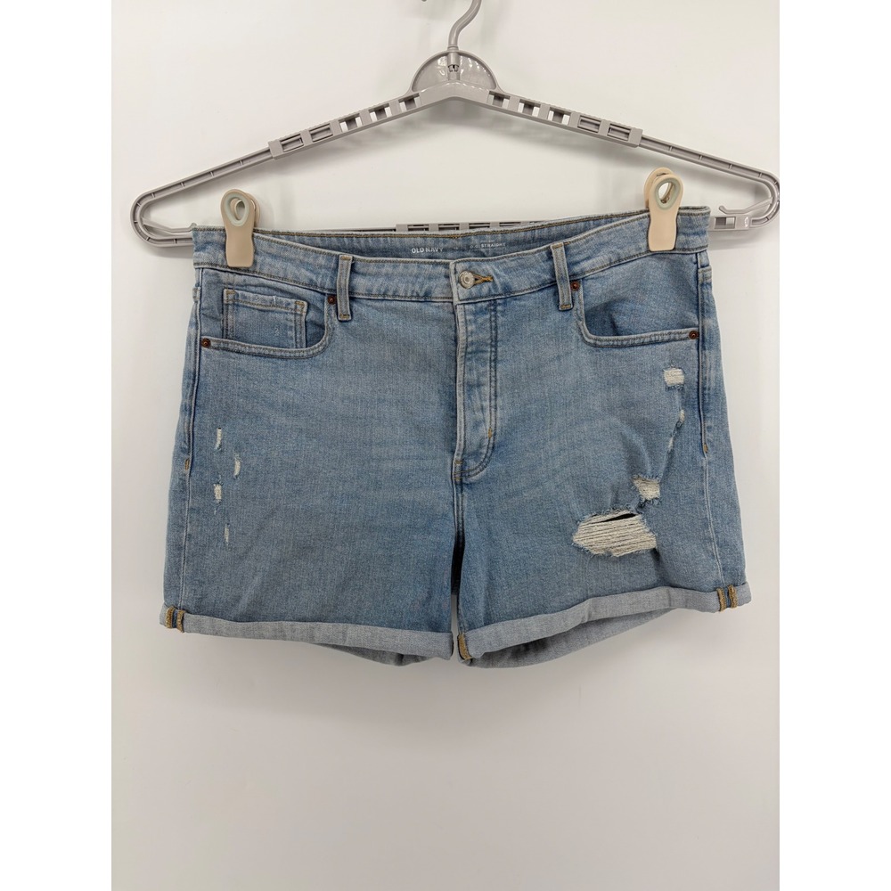 Old Navy Women's‎ Light Wash High Rise O.G. Straight Distressed Denim Shorts 18